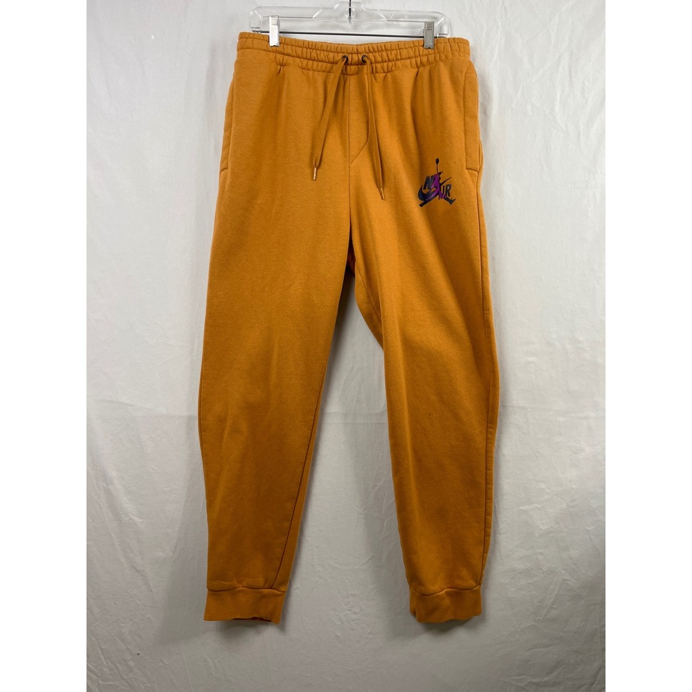 Nike Jordan Sweatpants Mens Large Air Jumpman Logo Orange Fleece Joggers Pants